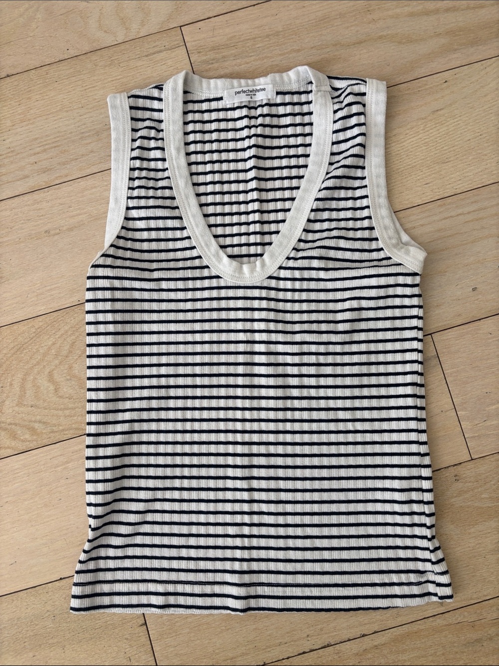 perfectwhitetee White & Black Striped Ribbed V-Neck Tank